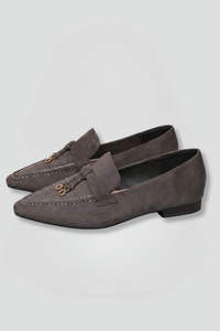 Mocasines de cuero con puntera cuadrada y suela de goma para mujer