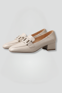 Mocasines de cuero de puntera cuadrada con tacón ancho para mujer