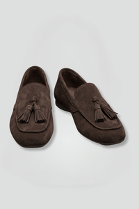 Mocasines planos de puntera cuadrada con borlas para mujer