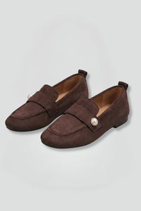 Mocasines de puntera cuadrada con tira y botón decorativo para mujer