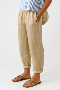 Elegantes pantalones baggy rectos y fluidos con cintura elástica y bolsillos laterales