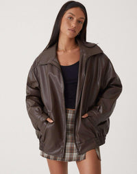 Estiloso chaqueta biker oversize tipo cazadora de entretiempo con cremallera | Otoño