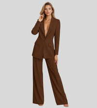 Traje de chaqueta de pierna ancha con cuello de pico para mujer