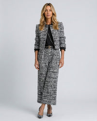 Conjunto mujer efecto tweed de oficina con cuello redondo