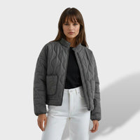 Estiloso chaqueta acolchada corta de mujer con cuello mao y cremallera | Otoño