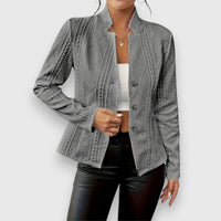 Relajado cárdigan de punto con cuello alto y botones tipo chaqueta