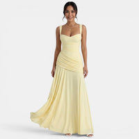Refinado vestido largo ajustado de fiesta y de invitada de boda sin mangas de caída fluida | Maxi