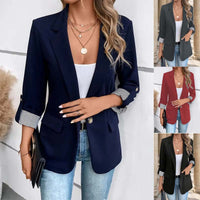 Refinado blazer para mujer con solapa de muesca y puños vueltos de diseño abierto