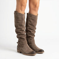 Botas altas de tacón bajo con cremallera lateral para mujer