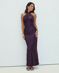 Vestido largo de ceremonia con cuello halter anudado