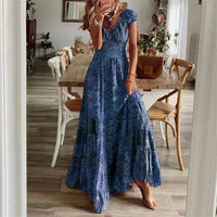 Relajado vestido largo casual con manga corta y volantes | Maxi