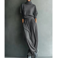 Conjunto de pantalón ancho con cuello alto y cordón para mujer