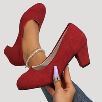 Elegantes tacones de bloque de punta redonda con ajuste cómodo y diseño clásico