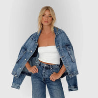 Relajada chaqueta vaquera oversize de entretiempo con efecto vintage y bolsillos