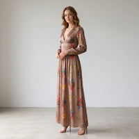 Estiloso vestido largo boho para mujer de fiesta con manga larga y volantes | Maxi