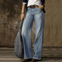 Estiloso pantalón vaquero de tiro alto con pierna ancha y aire retro